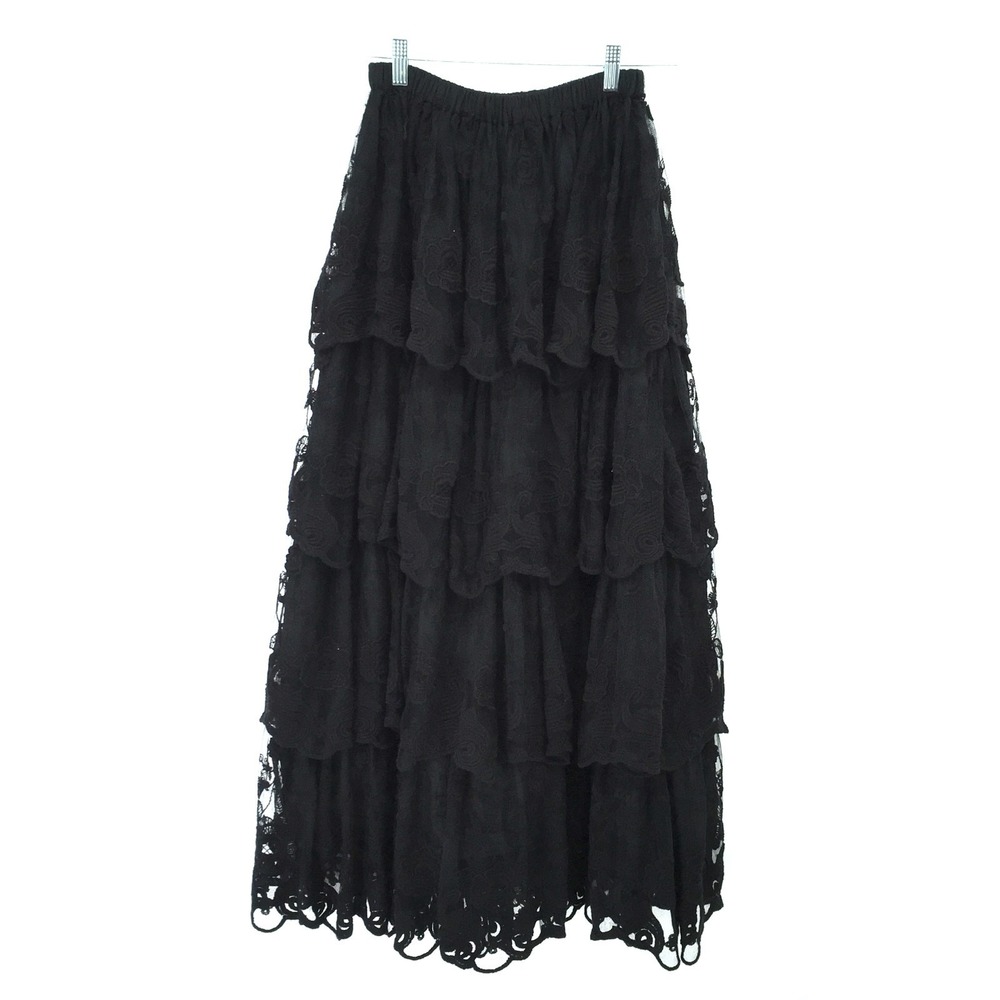 Recollections Reenactment Victorian Tiered Black Lace Skirt whimsigoth goth M